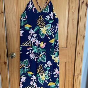 Old Navy Maxi Dress Womens XL Navy Floral Tropical Sleeveless Strappy Rayon